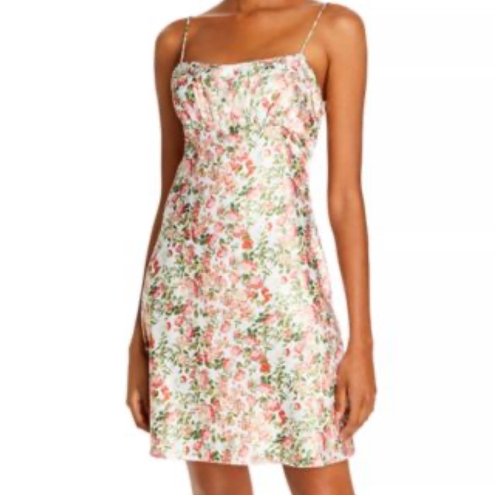 Aqua Womens Spagetti Strap Babydoll Satin Florals Mini Dress Sz M Beach Wedding